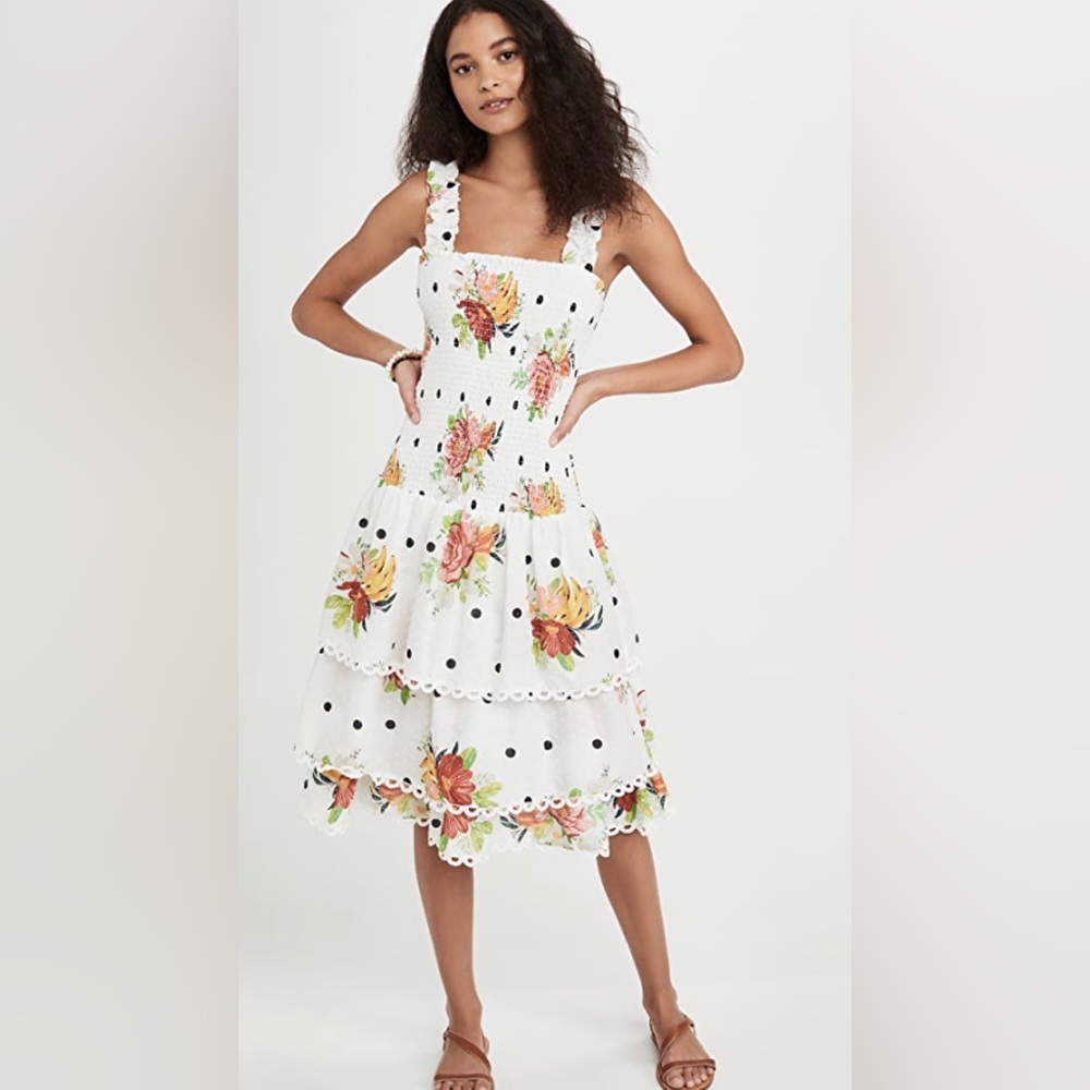 FARM Rio White Floral Tiered Dress